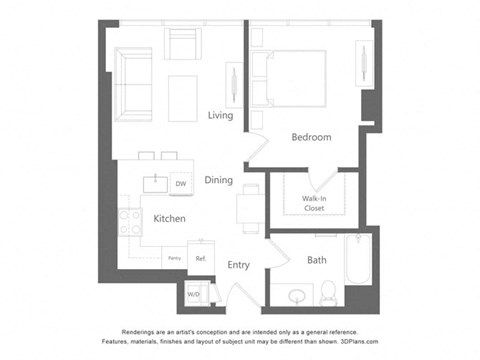 a floor plan of a unit with a bedroom and a living room